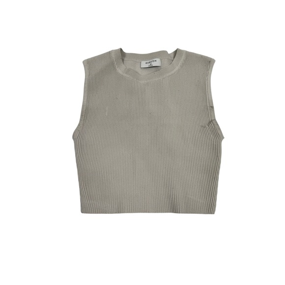 Babaton Tops - Babaton Ribbed‎ Knit Muscle Tank Top Beige Crew Neck Sleeveless XS